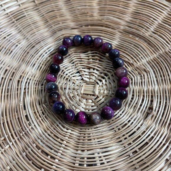 Purple Tiger’s Eye 6” small Elegant Multicolor Beaded Bracelet genuine crystal - Picture 2 of 3